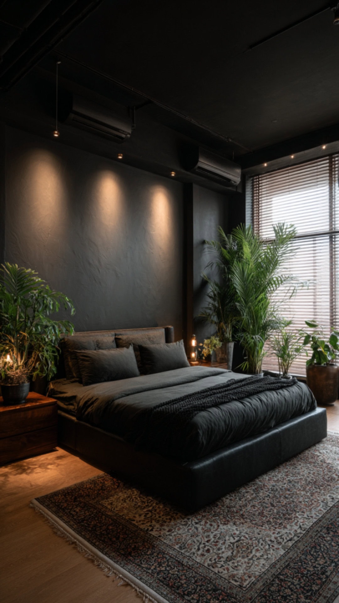 6. Black and Green Bedroom with Natural Depth