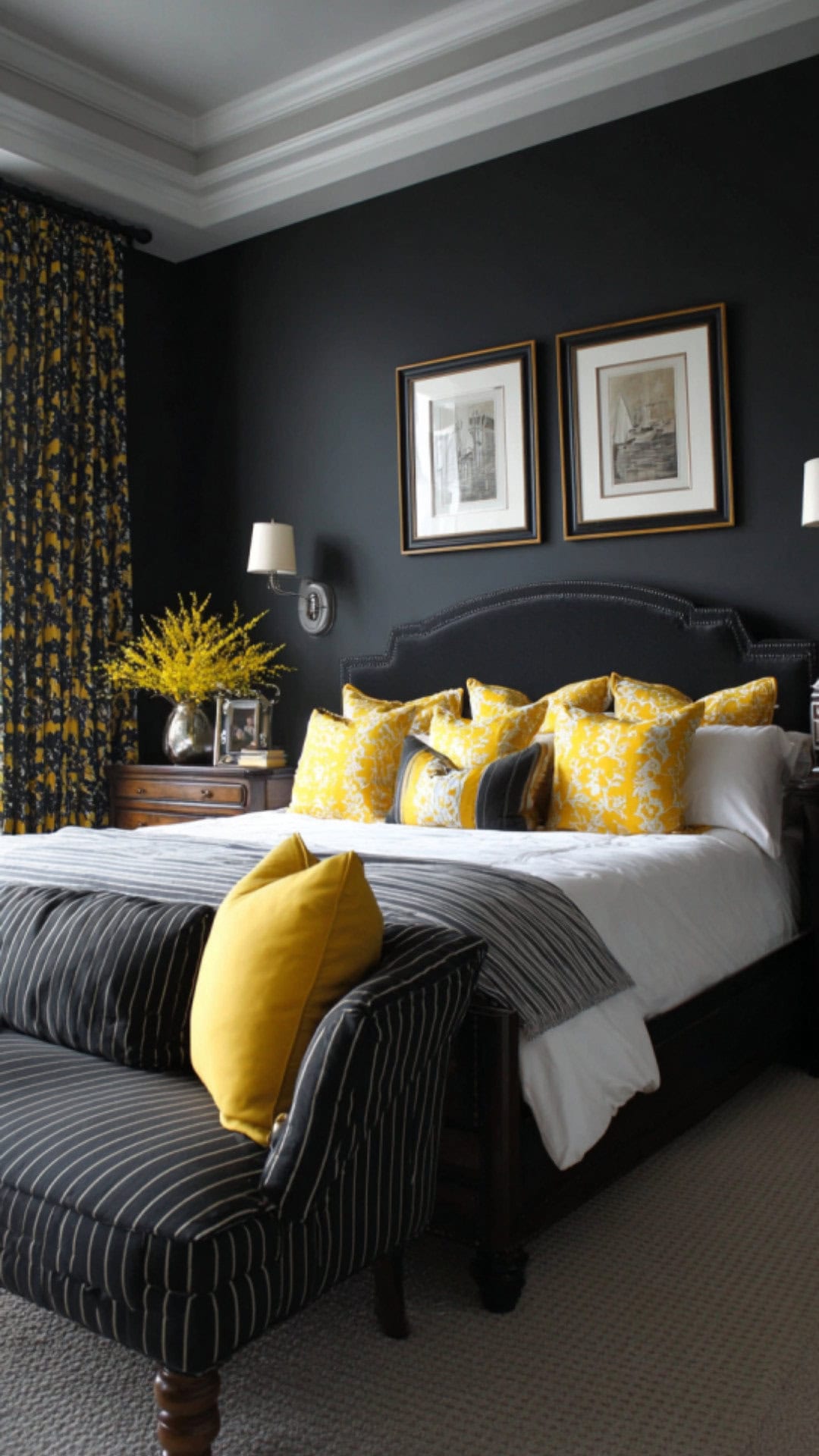 6. Black and Yellow Bedroom with Striking Drama