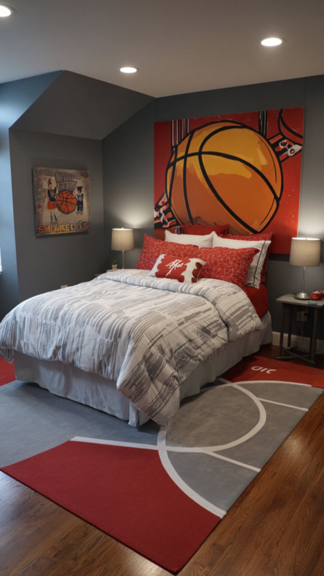 6. Basketball Teen Boy Bedroom with Court-Inspired Details