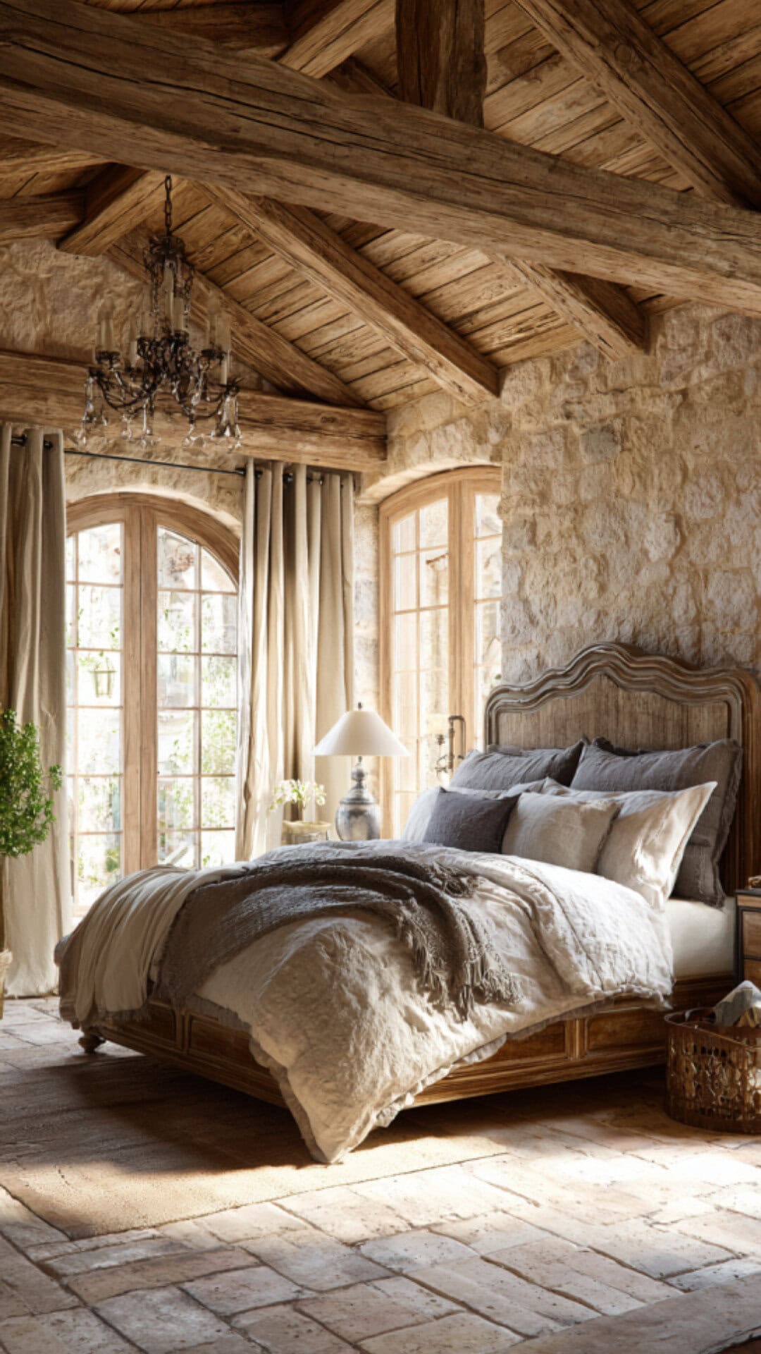 6. Rustic French Bedroom with Natural Warmth