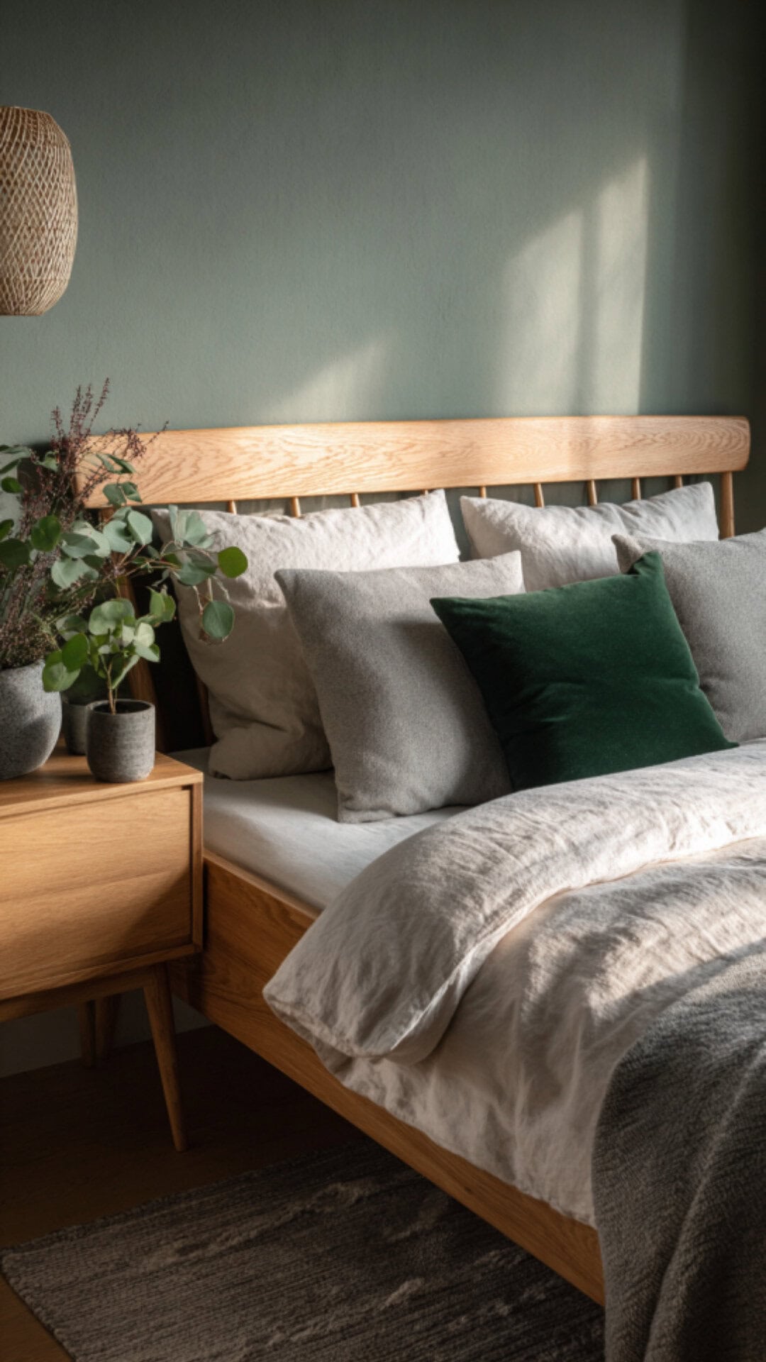 6. Green Scandi Bedroom with Natural Freshness