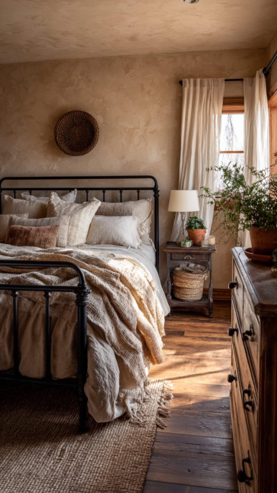 6. Earthy Vintage Bedroom with Natural Warmth