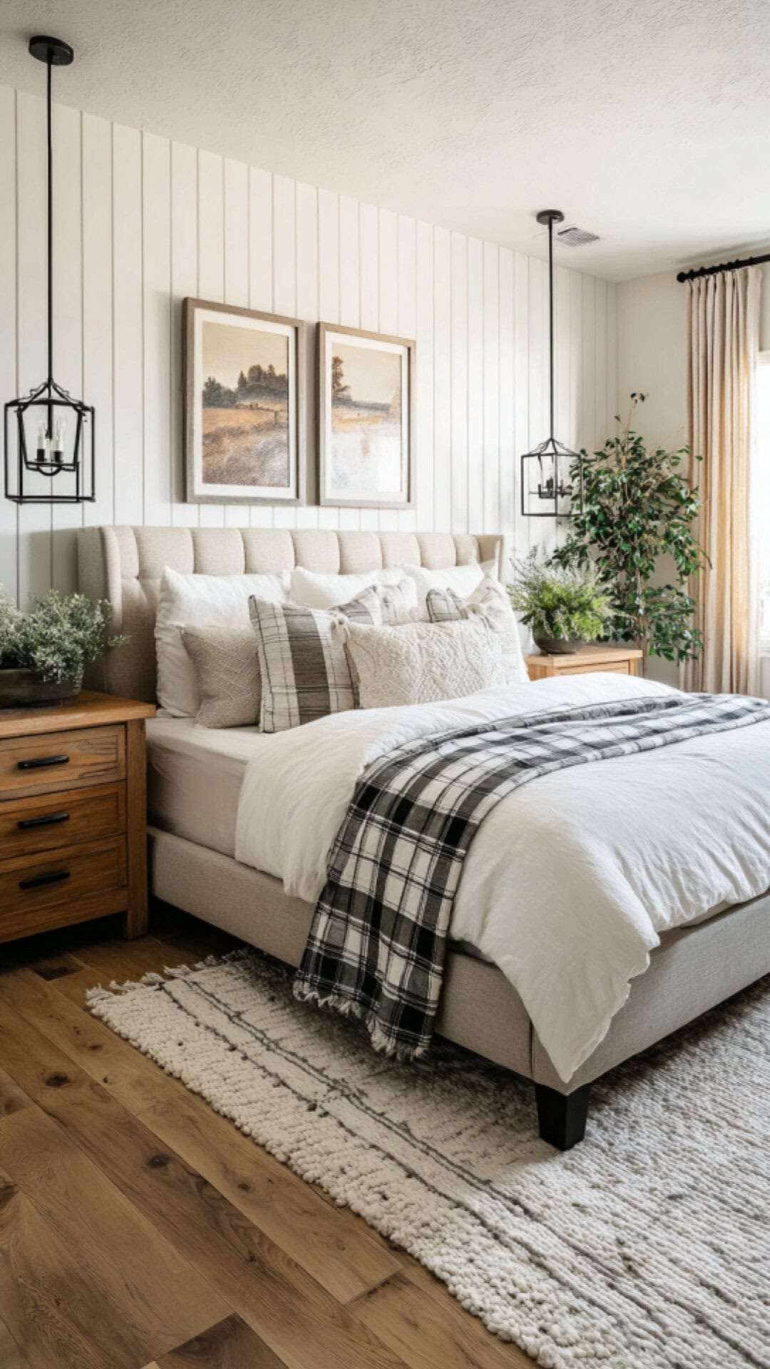 6. Modern Farmhouse Primary Bedroom with Rustic Warmth
