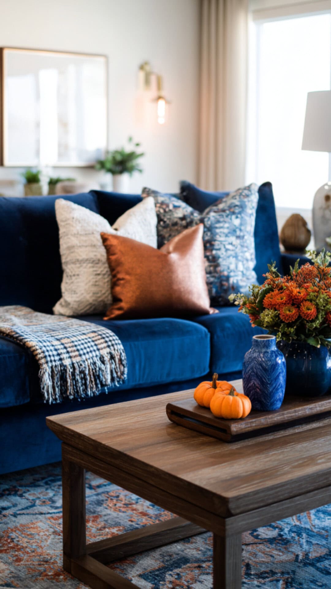 6. Blue Fall Decor with Unexpected Elegance