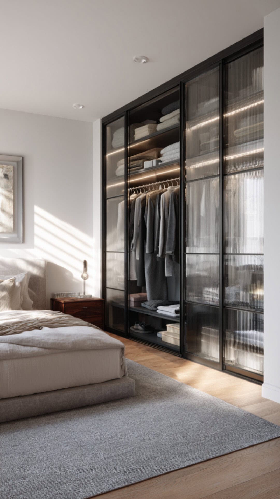 6. Glass Bedroom Wardrobe with Elegant Display