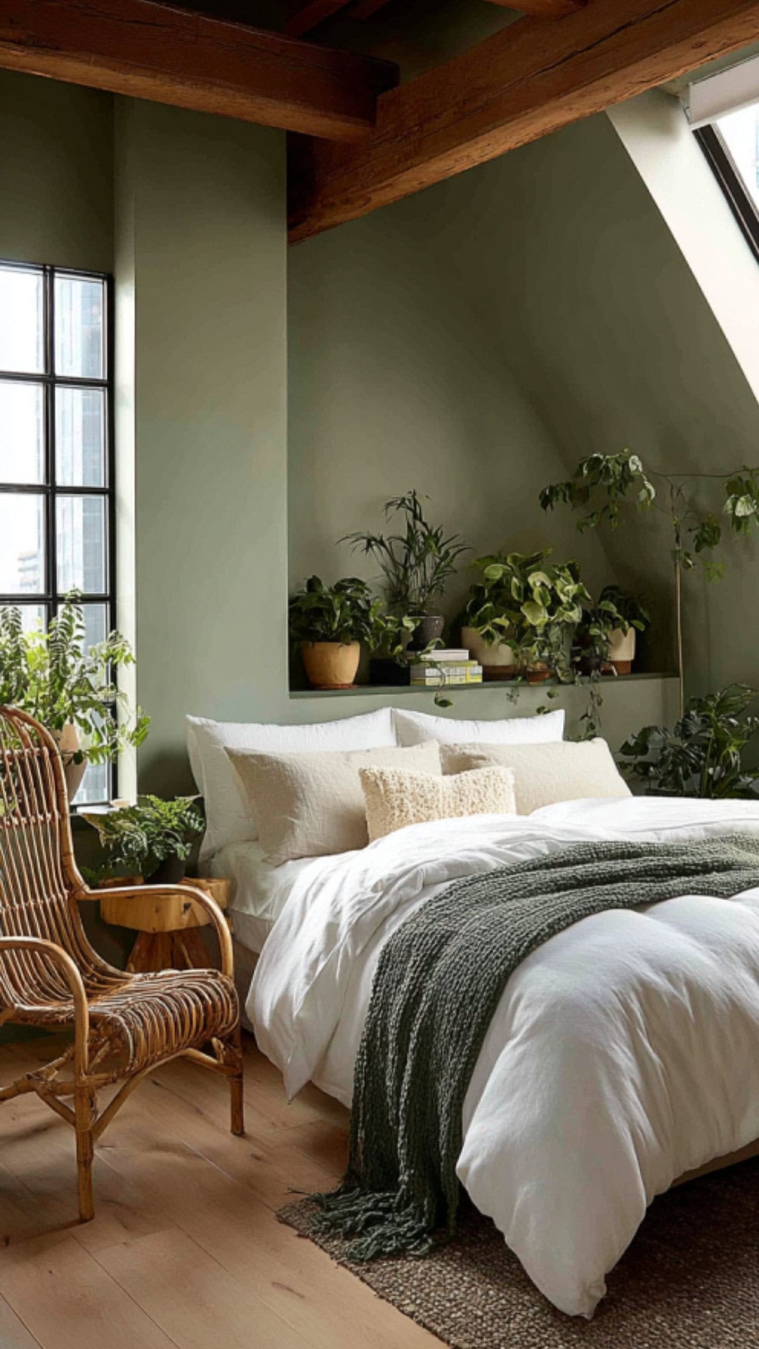 6. Green Loft Bedroom with Fresh Accents