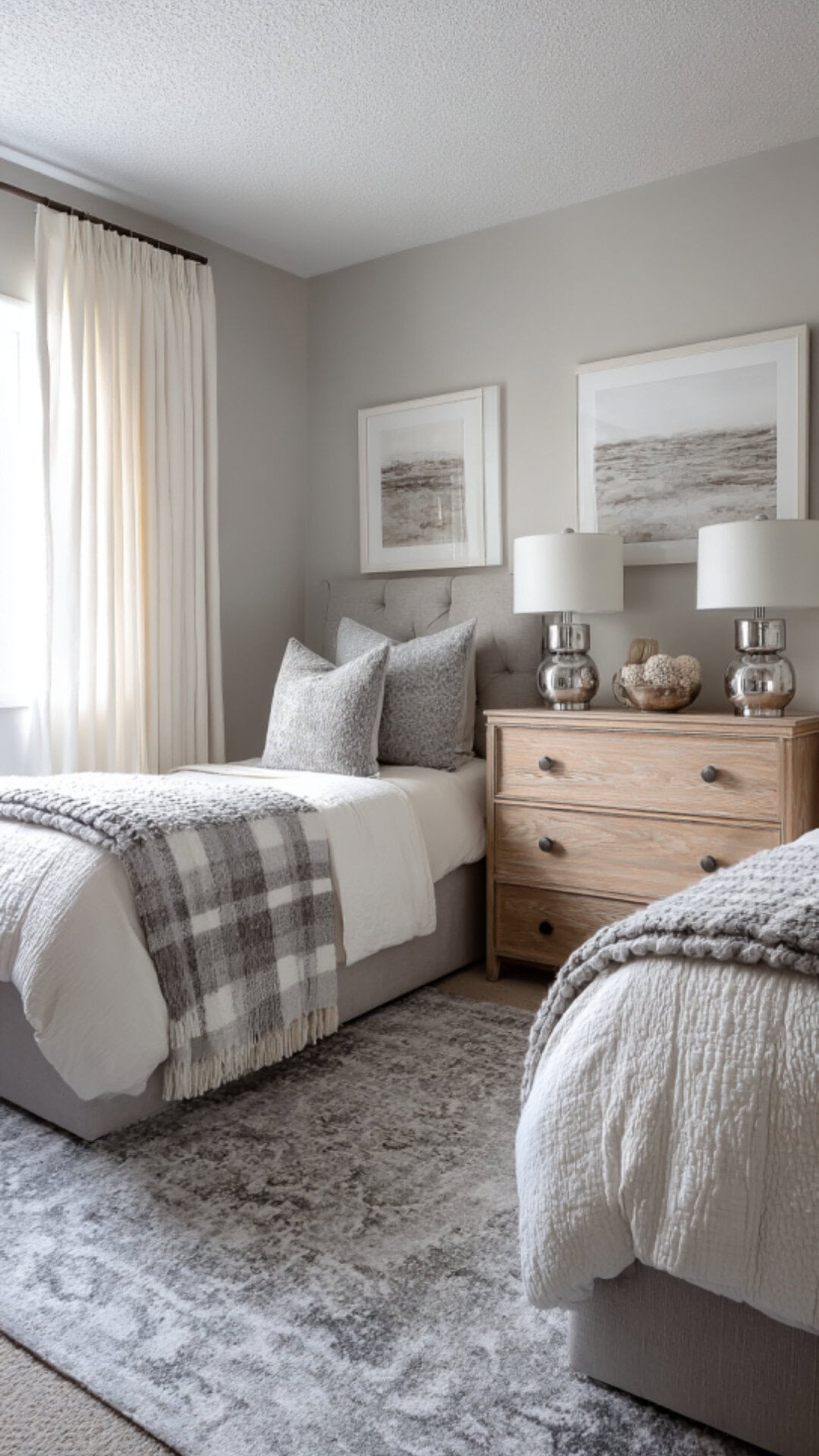 6. Grey Twin Bedroom with Neutral Elegance