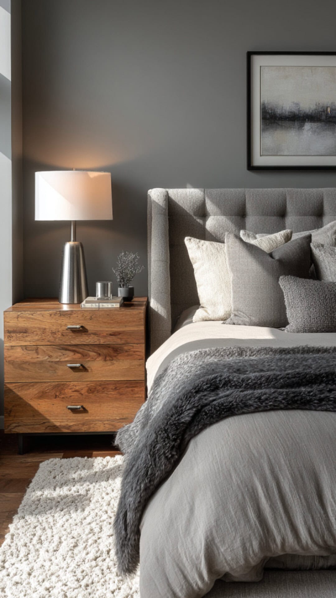 6. Grey Bedroom Design with Modern Calm