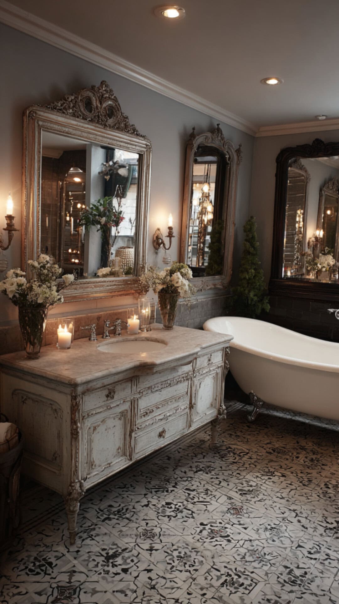 6. Vintage French Bathroom with Antique Accents