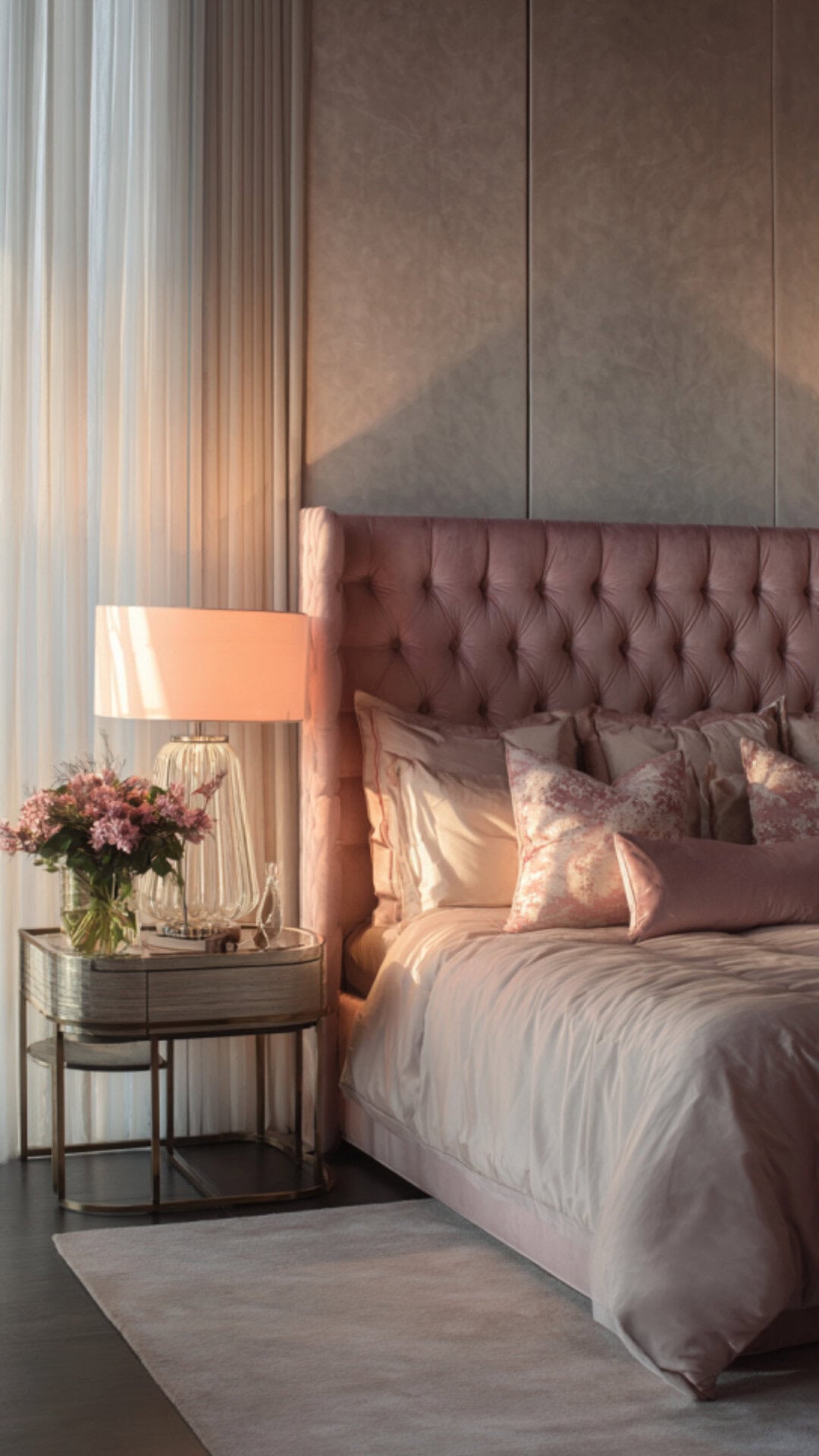 7. Pink Moody Bedroom with Romantic Sophistication