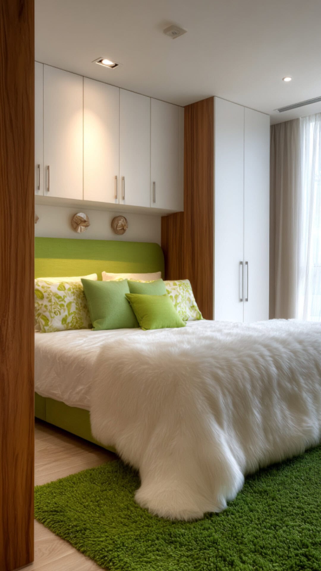 7. Green and White Bedroom with Crisp Balance