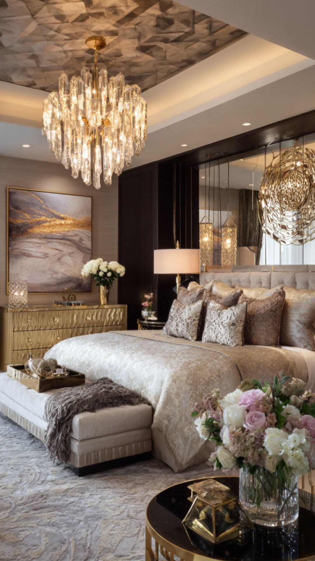 7. Gold Luxury Master Bedroom with Glamorous Shine