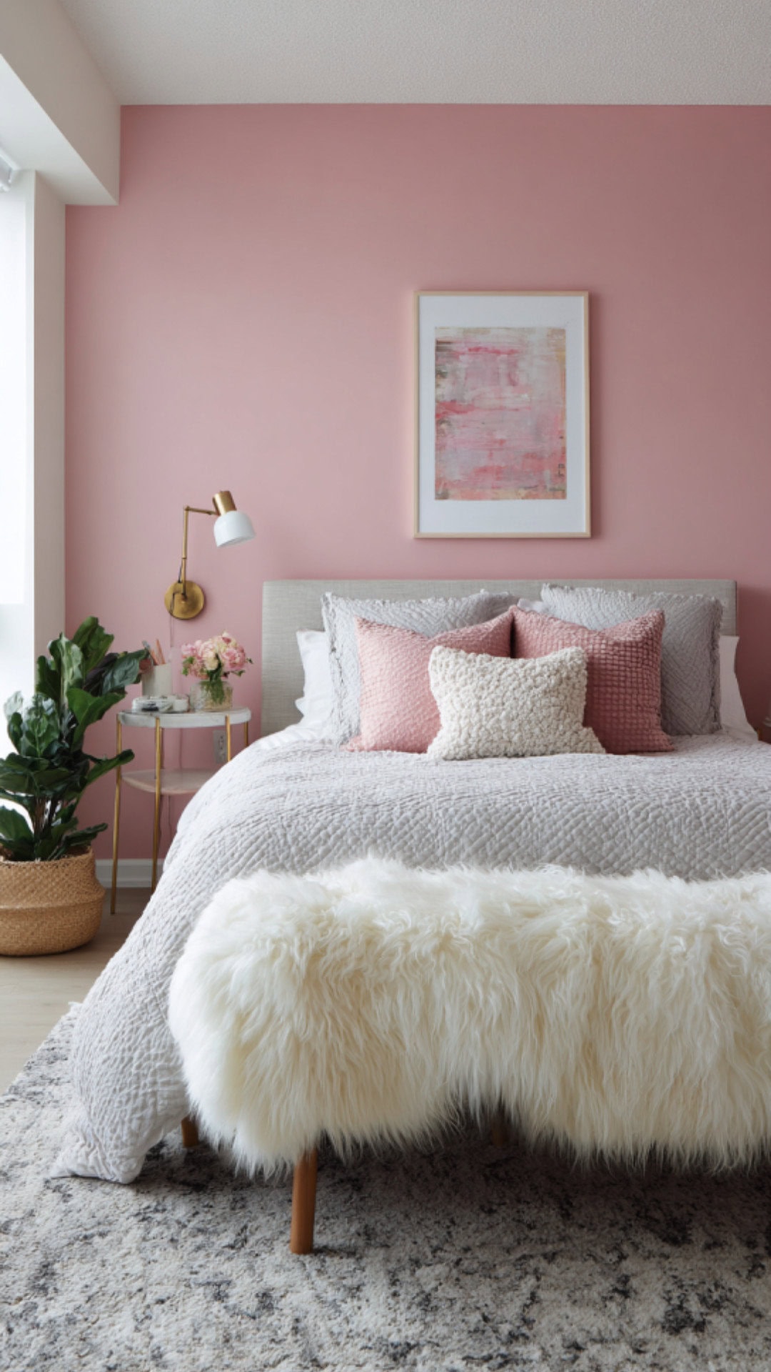 7. Pink Bedroom Accent Wall with Playful Softness