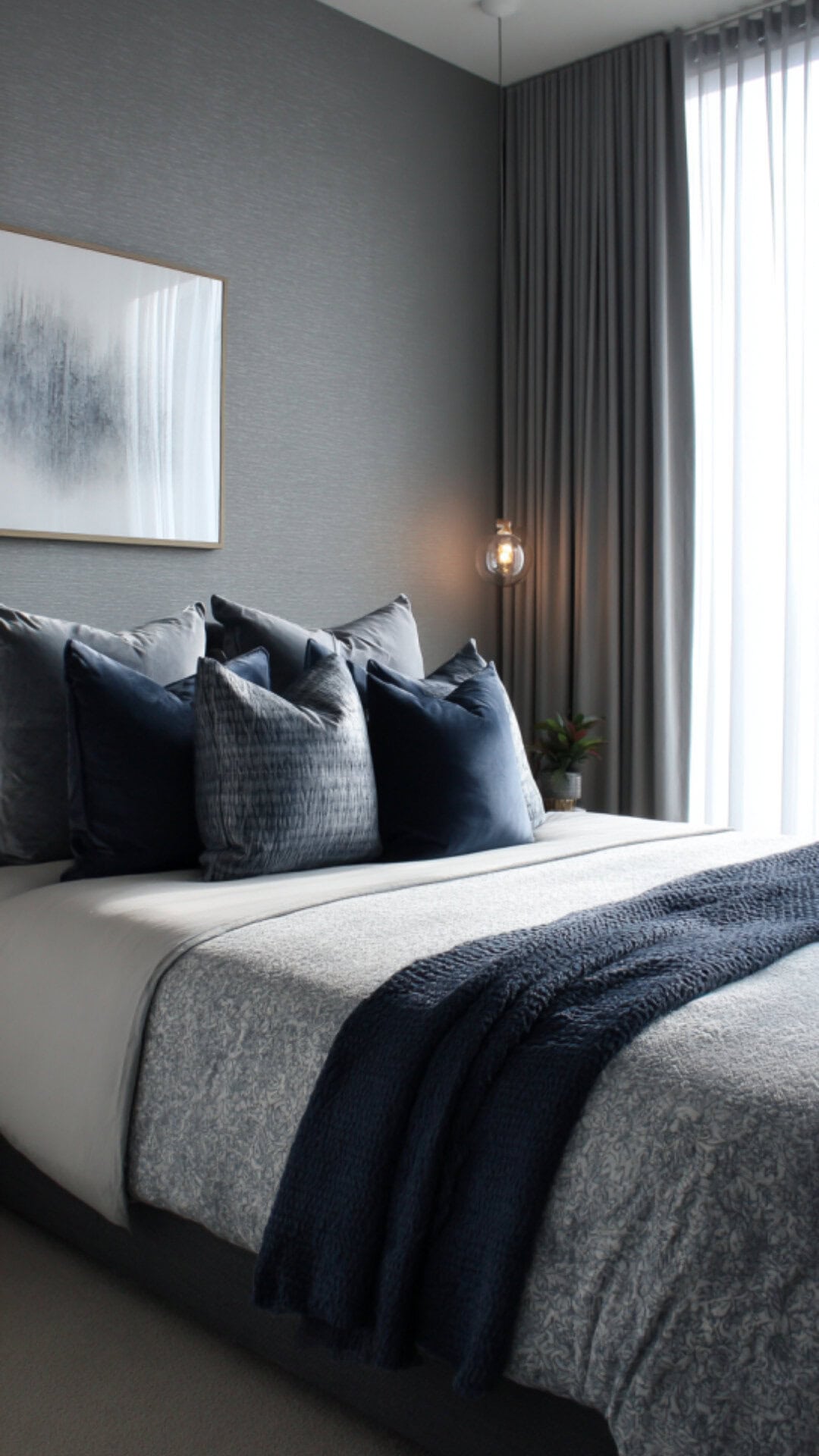 7. Blue and Grey Bedroom with Subtle Calm