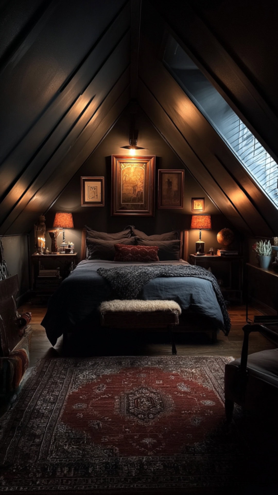 7. Dark Attic Bedroom with Moody Atmosphere