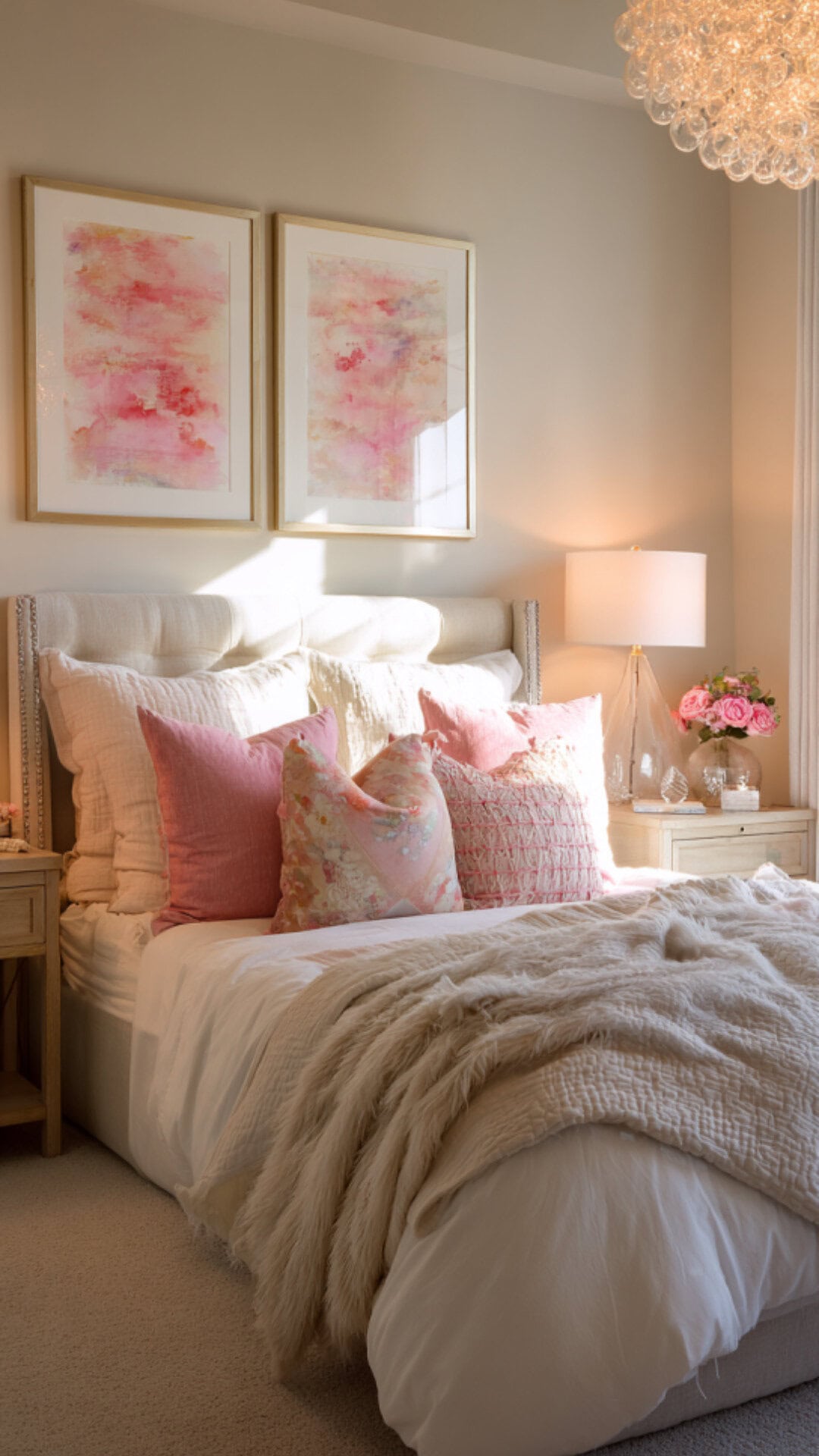 7. Beige and Pink Bedroom with Romantic Charm