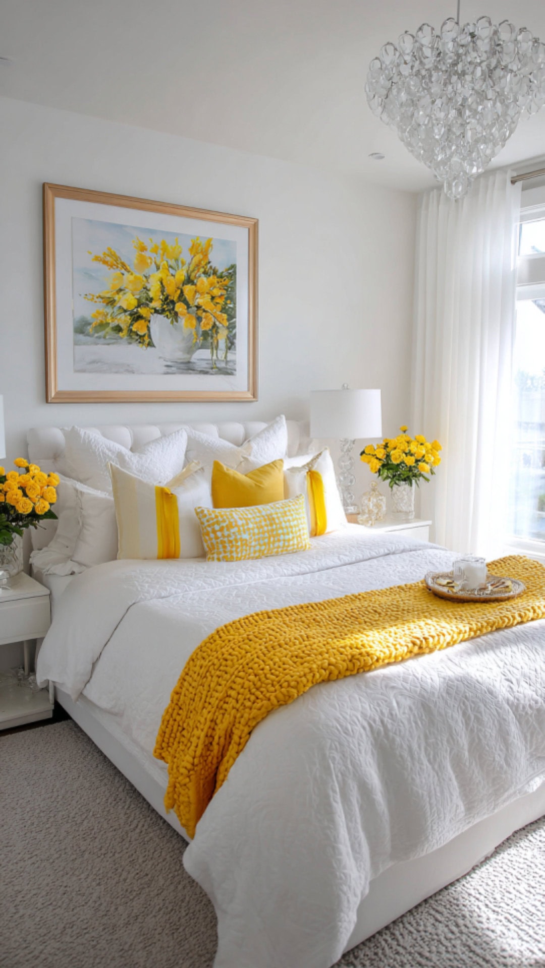 7. White and Yellow Bedroom with Crisp Brightness