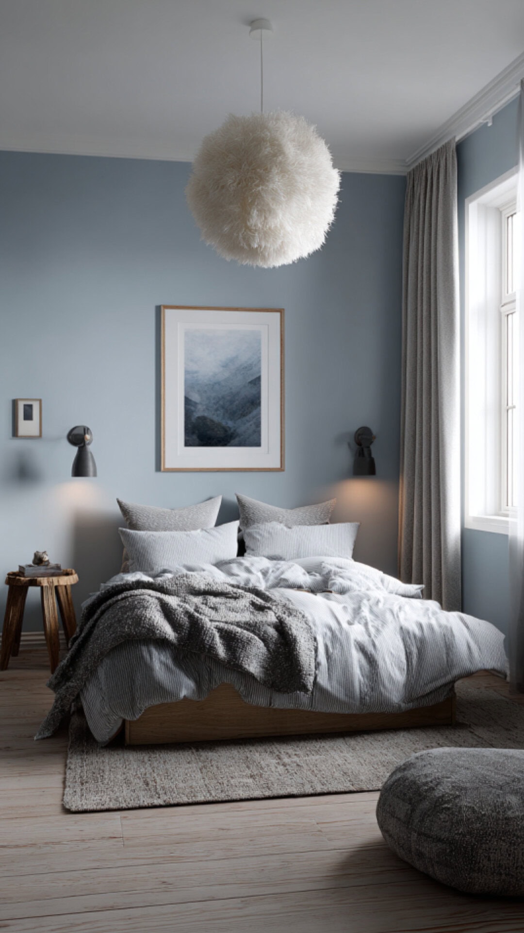 7. Blue Scandi Bedroom with Cool Serenity