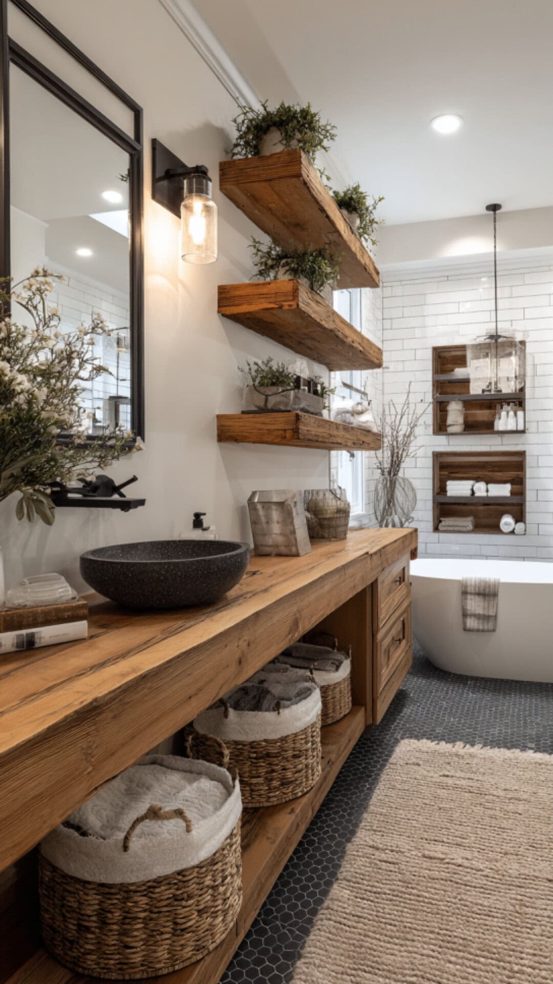 7. Farmhouse Floating Shelves with Cozy Charm