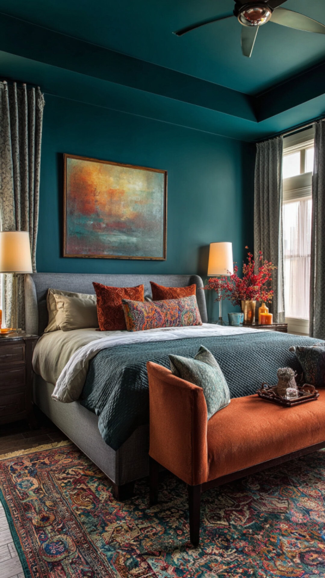 7. Teal Dark Bedroom with Vibrant Depth