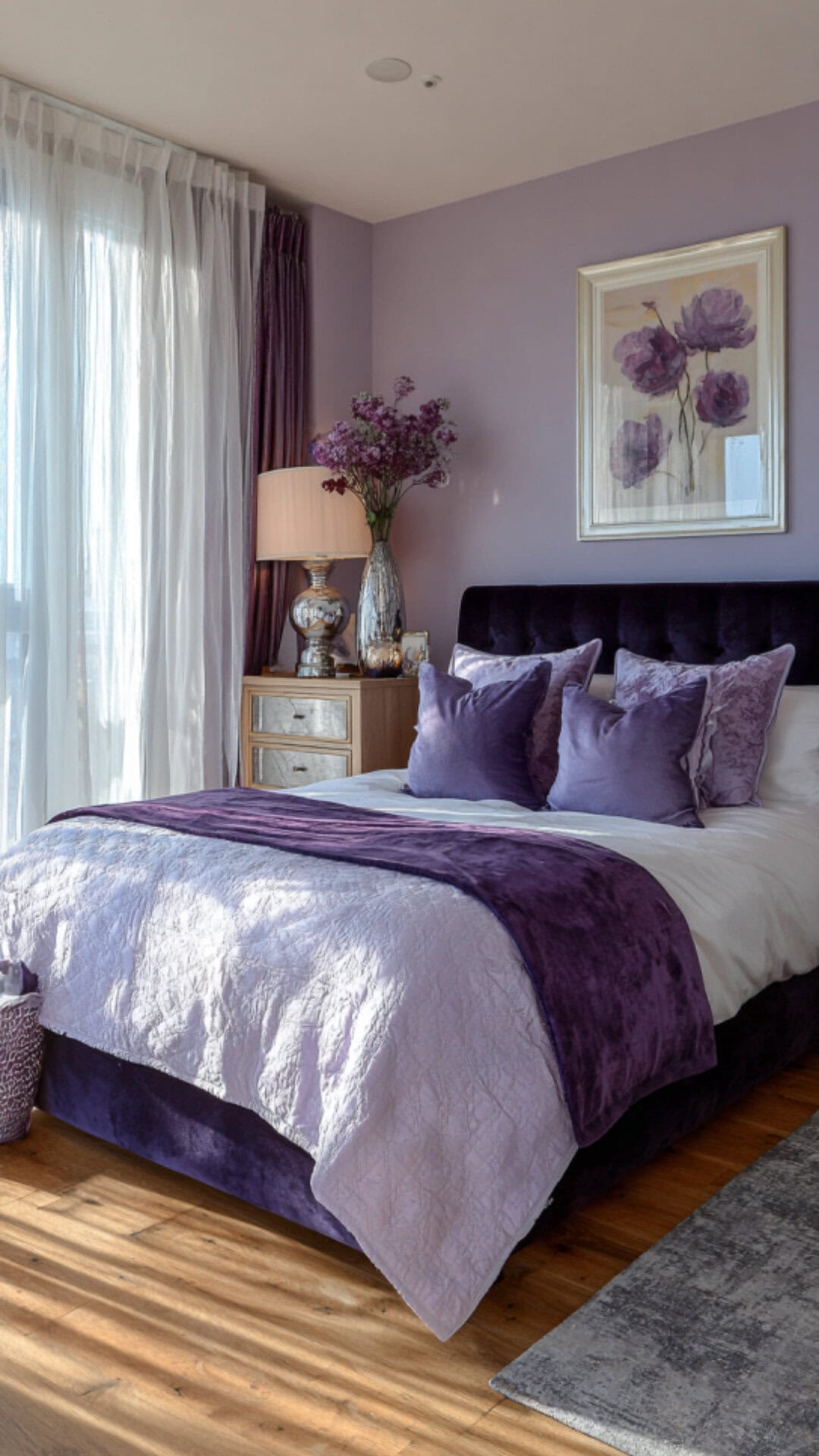 7. Purple Bedroom for Couples with Romantic Depth