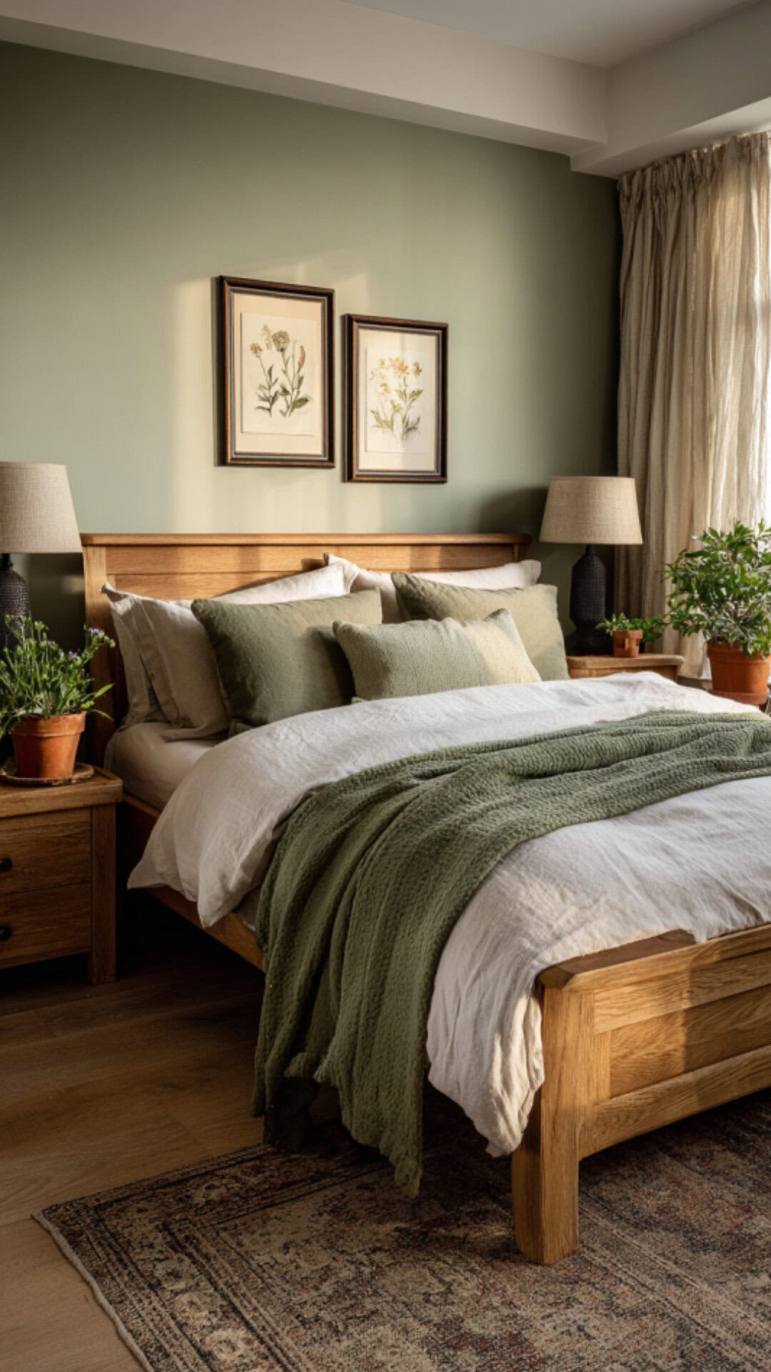 7. Brown and Green Bedroom with Natural Harmony
