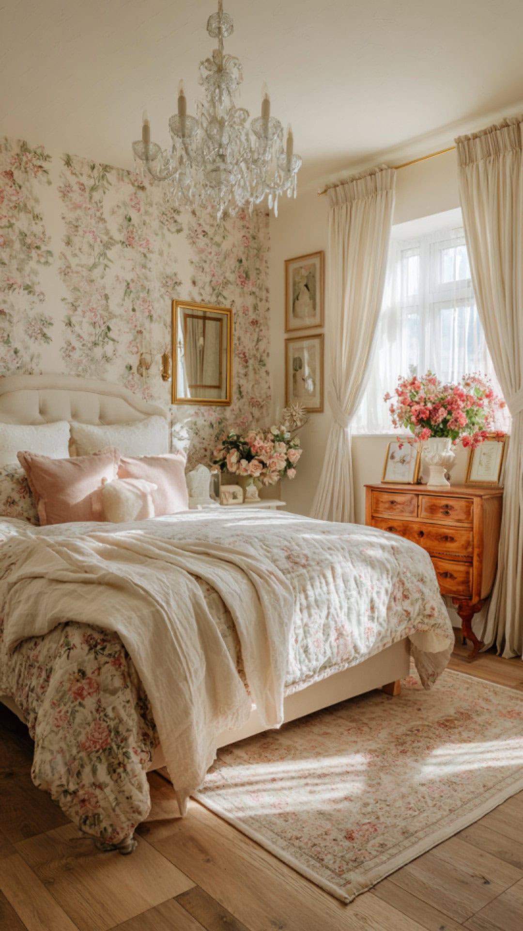 7. Floral Vintage Bedroom with Classic Prints