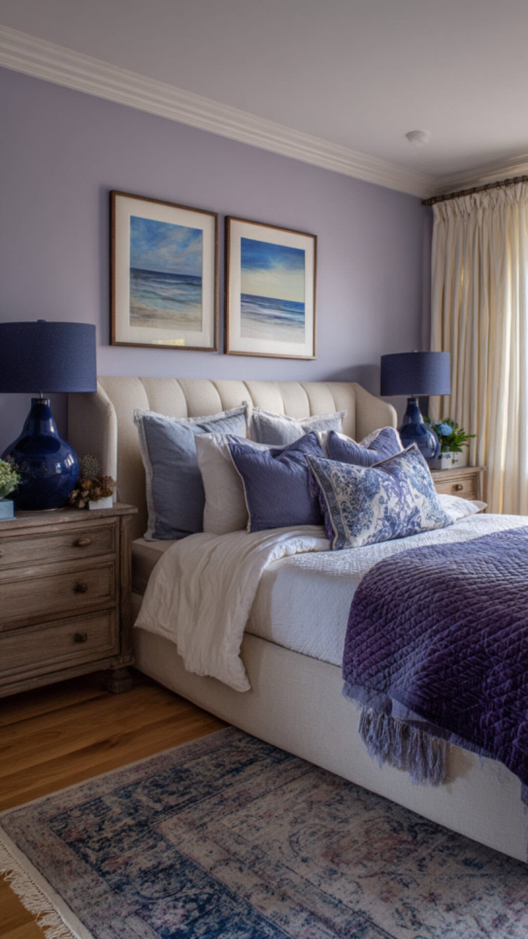 7. Blue and Purple Bedroom with Harmonious Layers