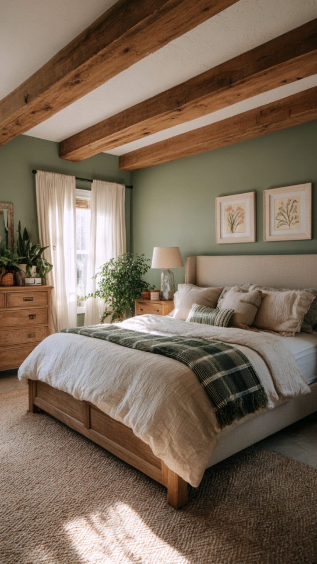 7. Green Rustic Bedroom with Refreshing Calm