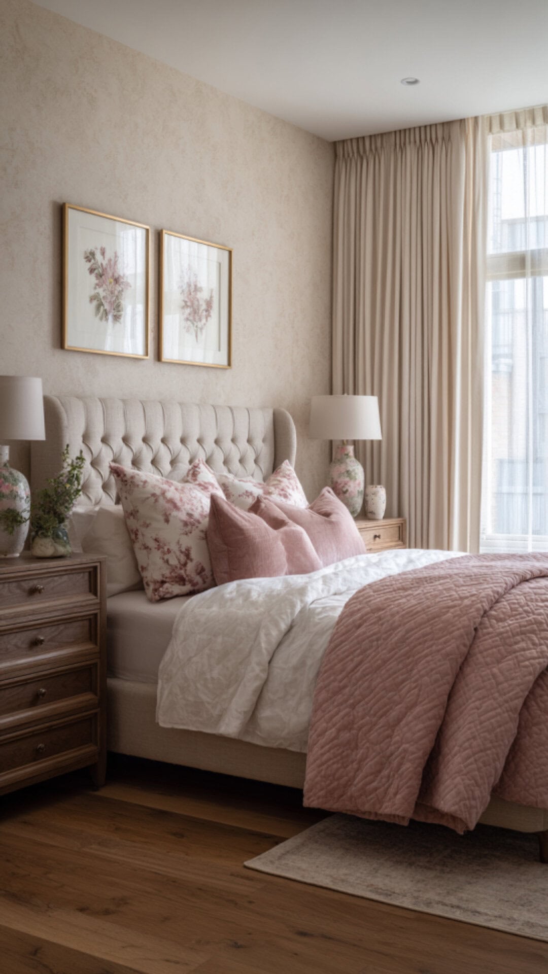7. Pink Primary Bedroom with Soft Elegance