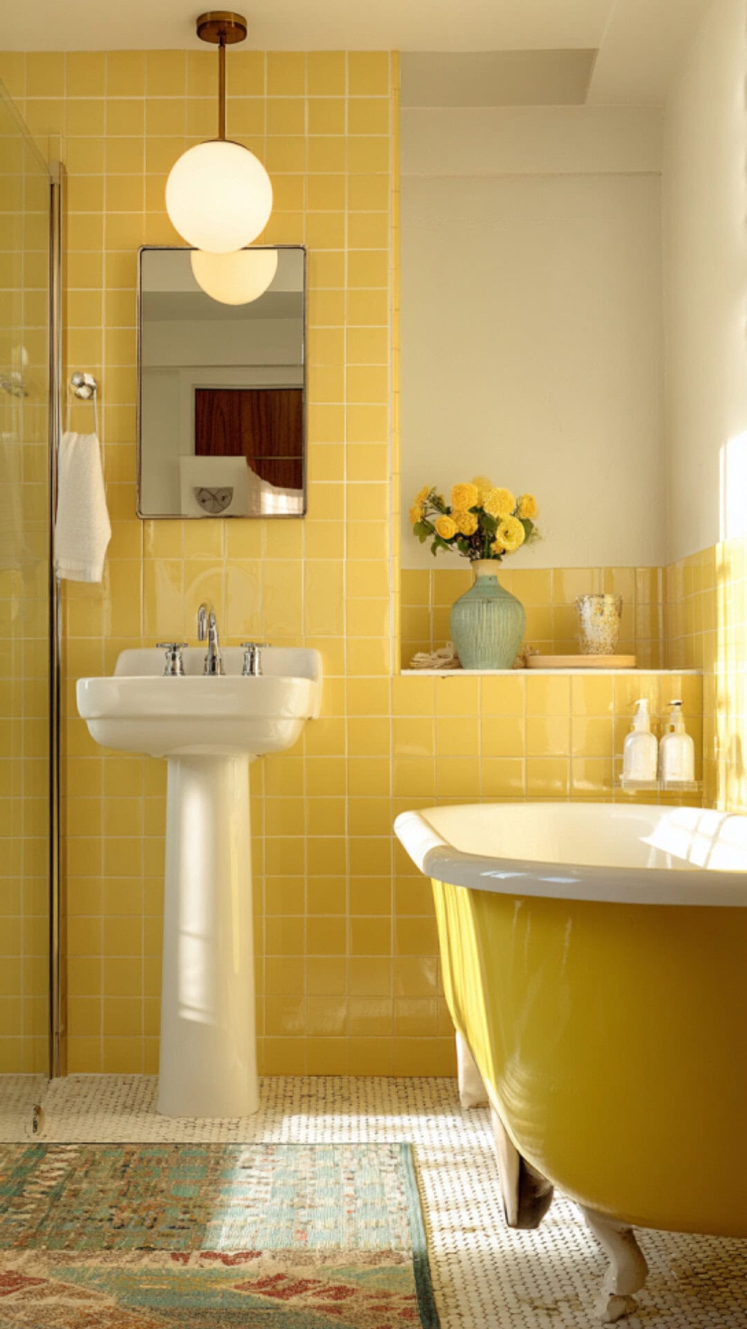 7. Yellow Retro Bathroom with Sunny Warmth