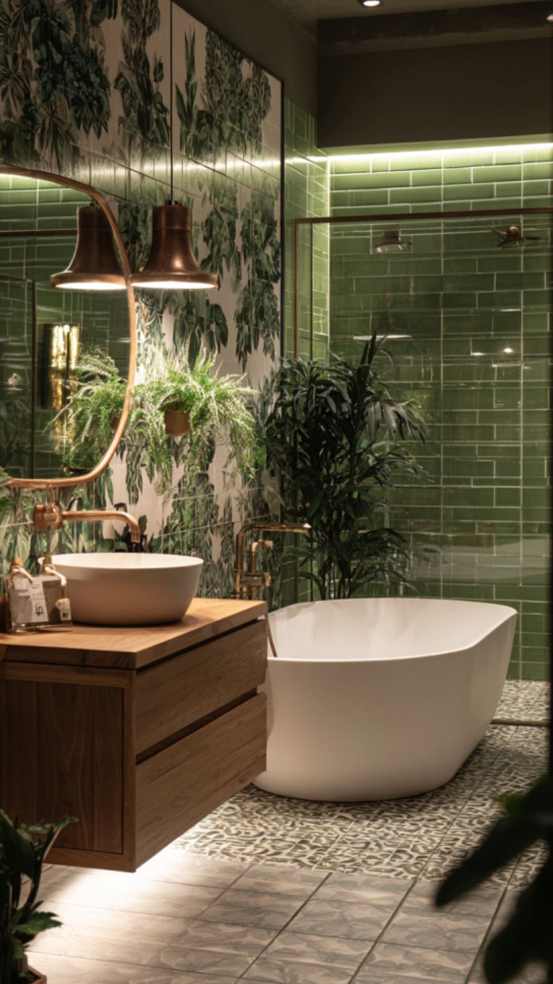 7. Green Bathroom Decoration with Organic Calm