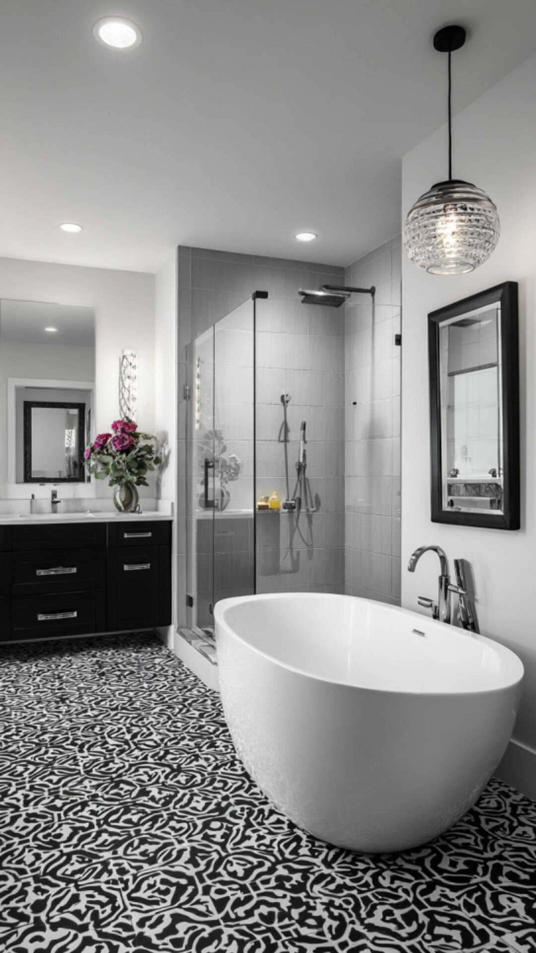 8. Black and White Fun Bathroom with Graphic Contrast