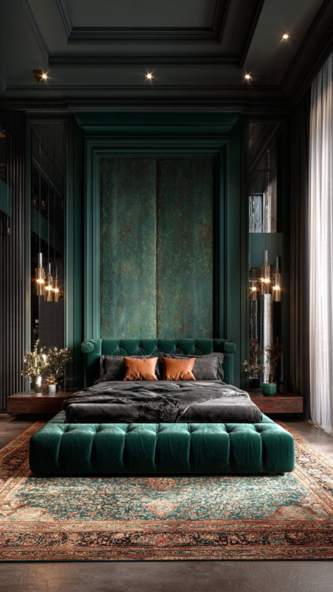 8. Emerald Green Luxury Master Bedroom with Rich Character