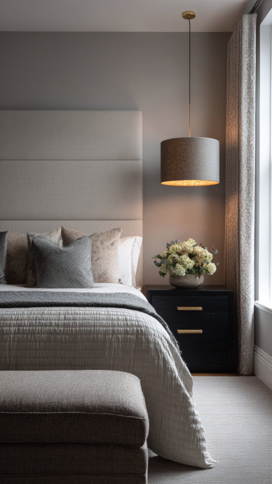 8. Grey Warm Bedroom with Subtle Balance