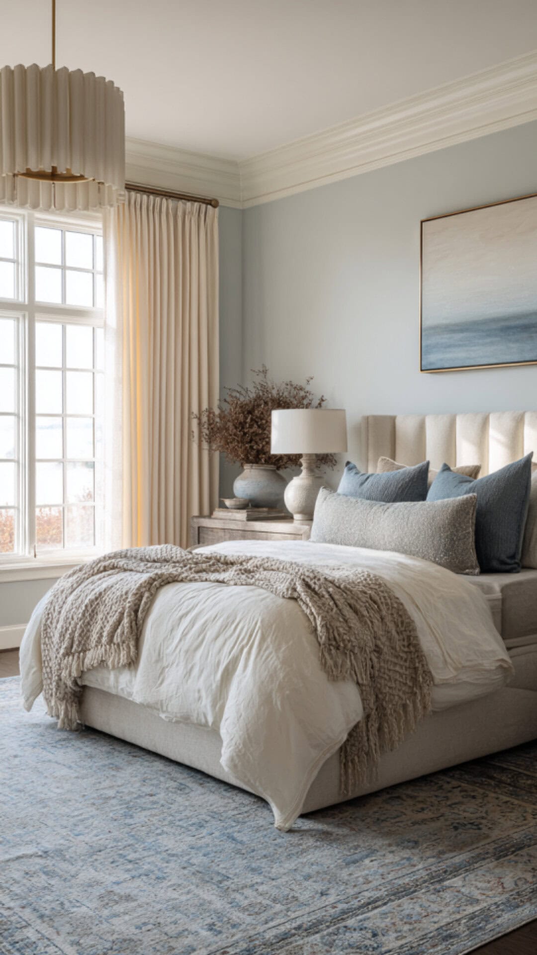 8. Beige and Blue Bedroom with Relaxed Balance