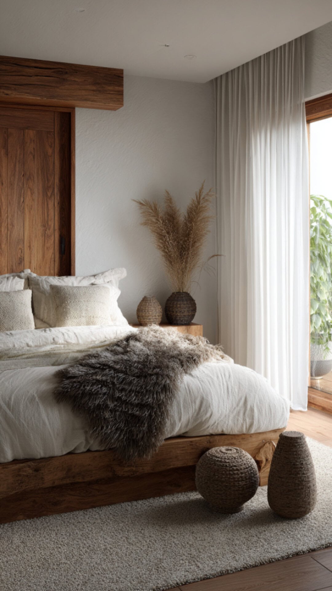 8. White and Wood Bedroom with Organic Warmth