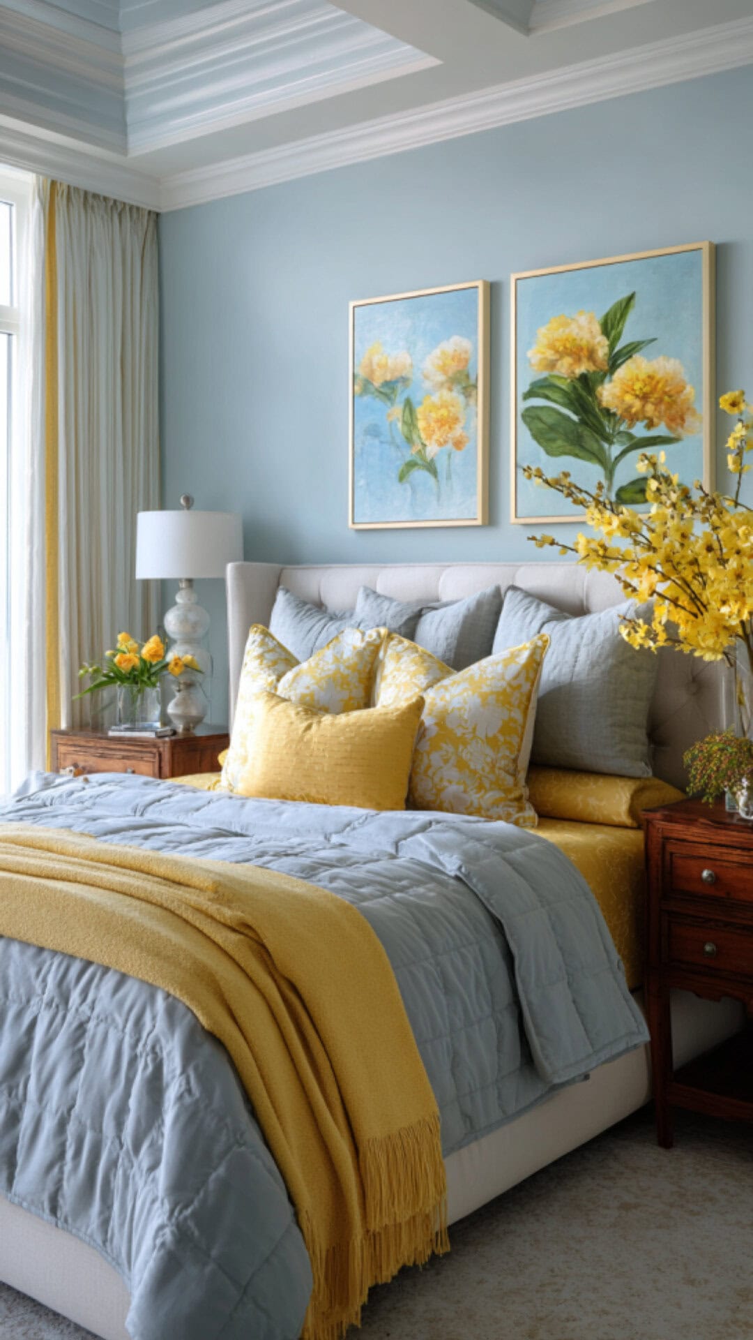8. Light Blue and Yellow Bedroom with Soft Balance