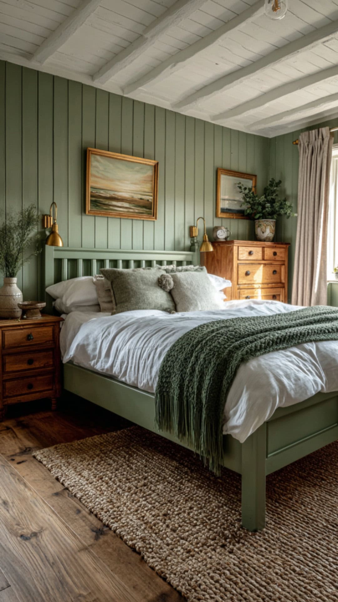 8. Green Vintage Bedroom with Organic Calm