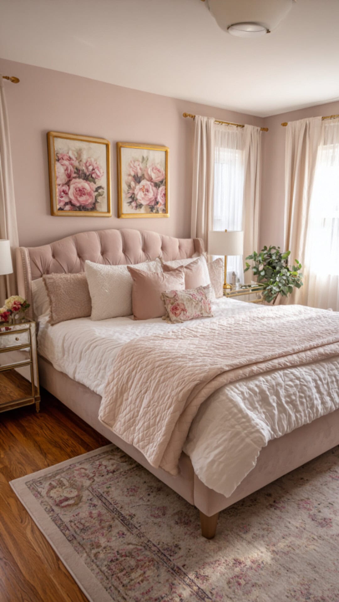8. Pink Romantic Bedroom with Playful Elegance