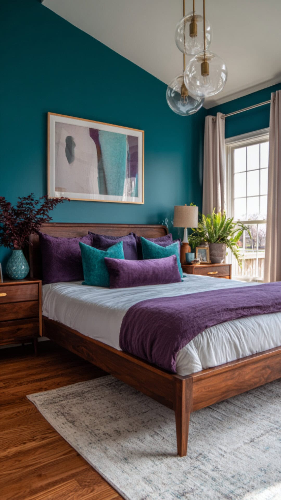 8. Teal and Purple Bedroom with Bold Character