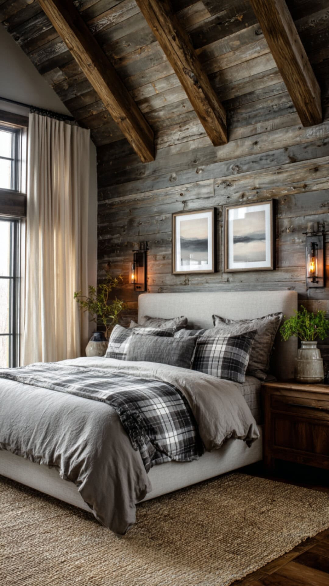 8. Grey Rustic Bedroom with Subtle Sophistication