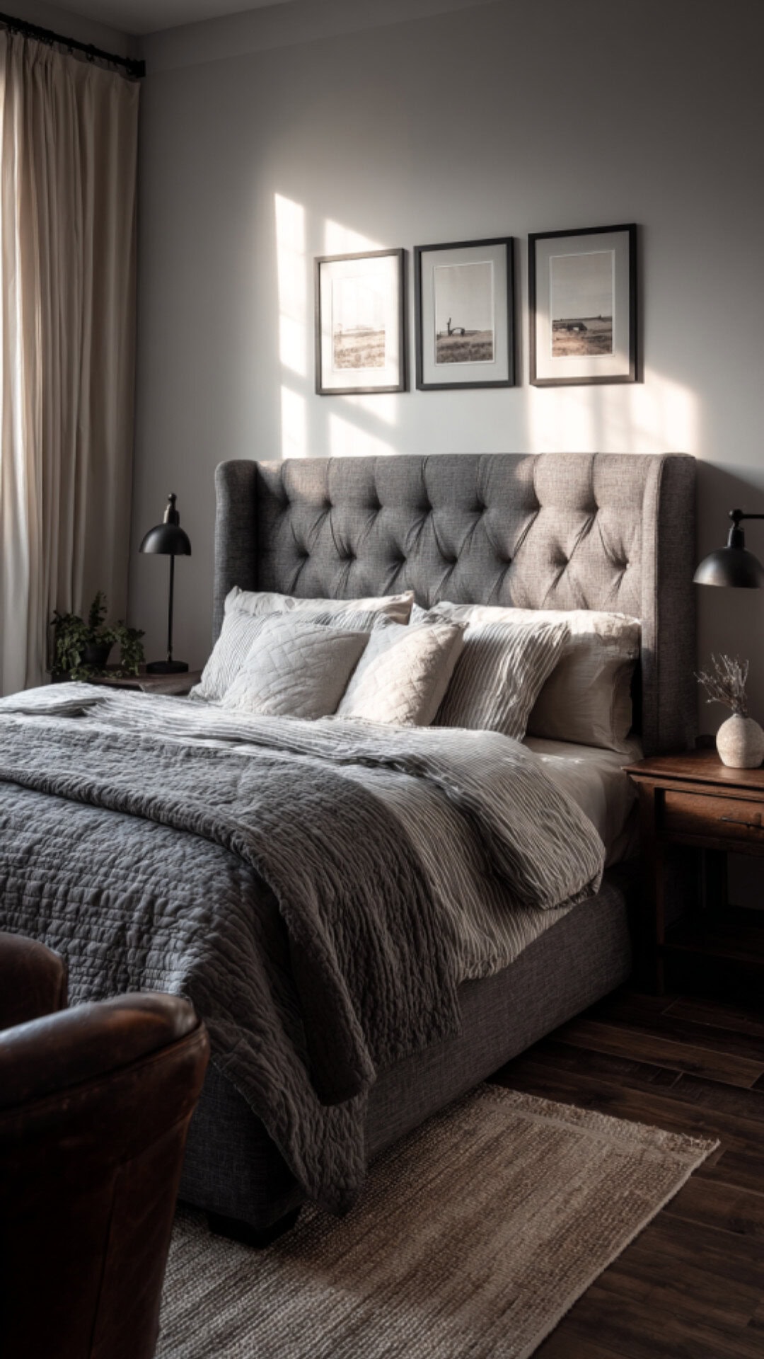8. Grey Western Bedroom with Neutral Elegance