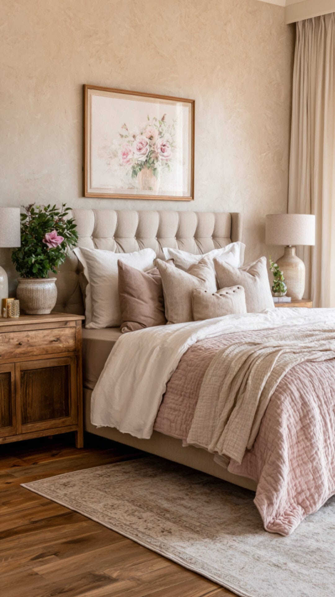 8. Pink Neutral Bedroom with Gentle Sophistication