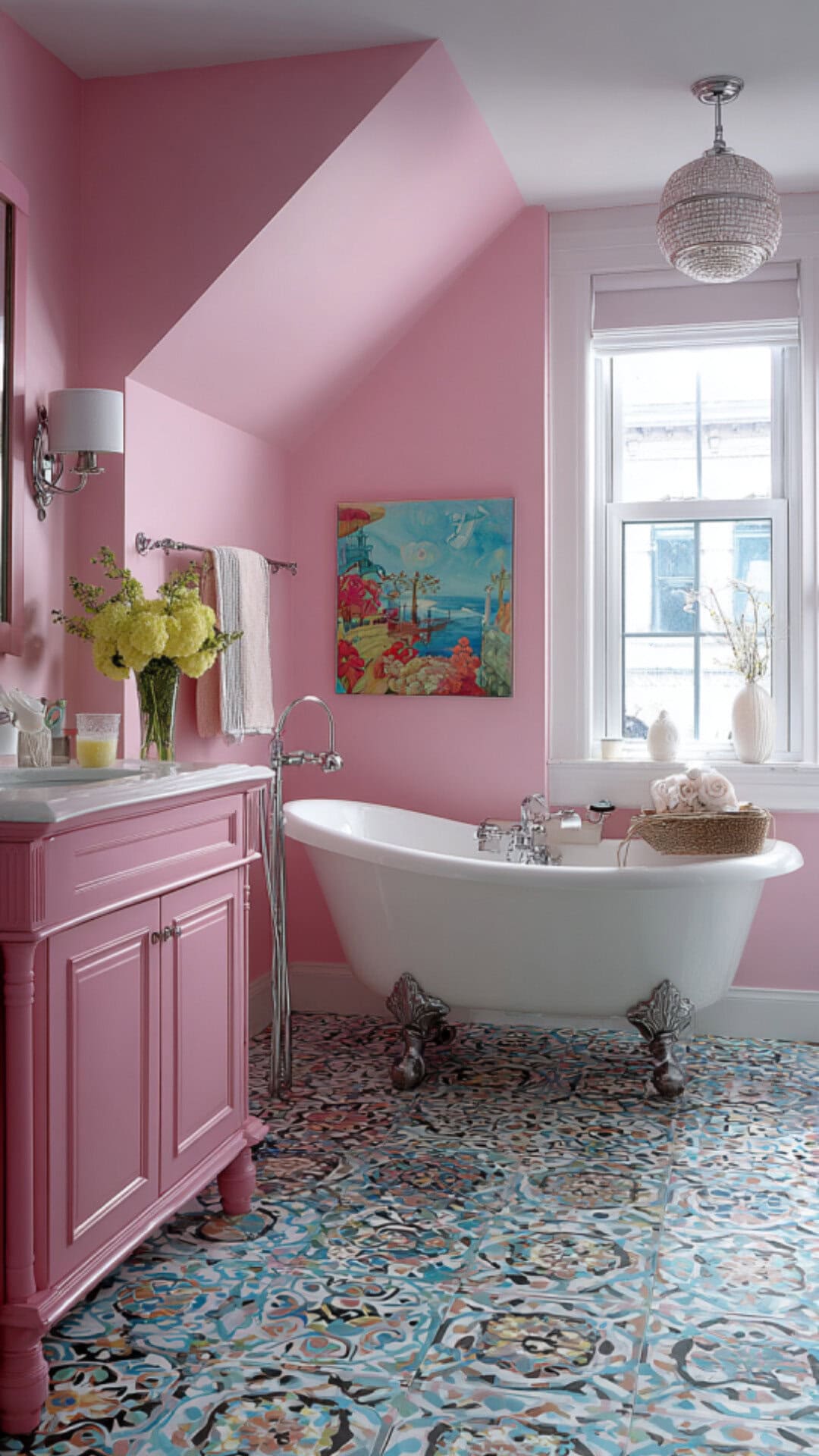 8. Pink Bathroom Paint with Playful Charm