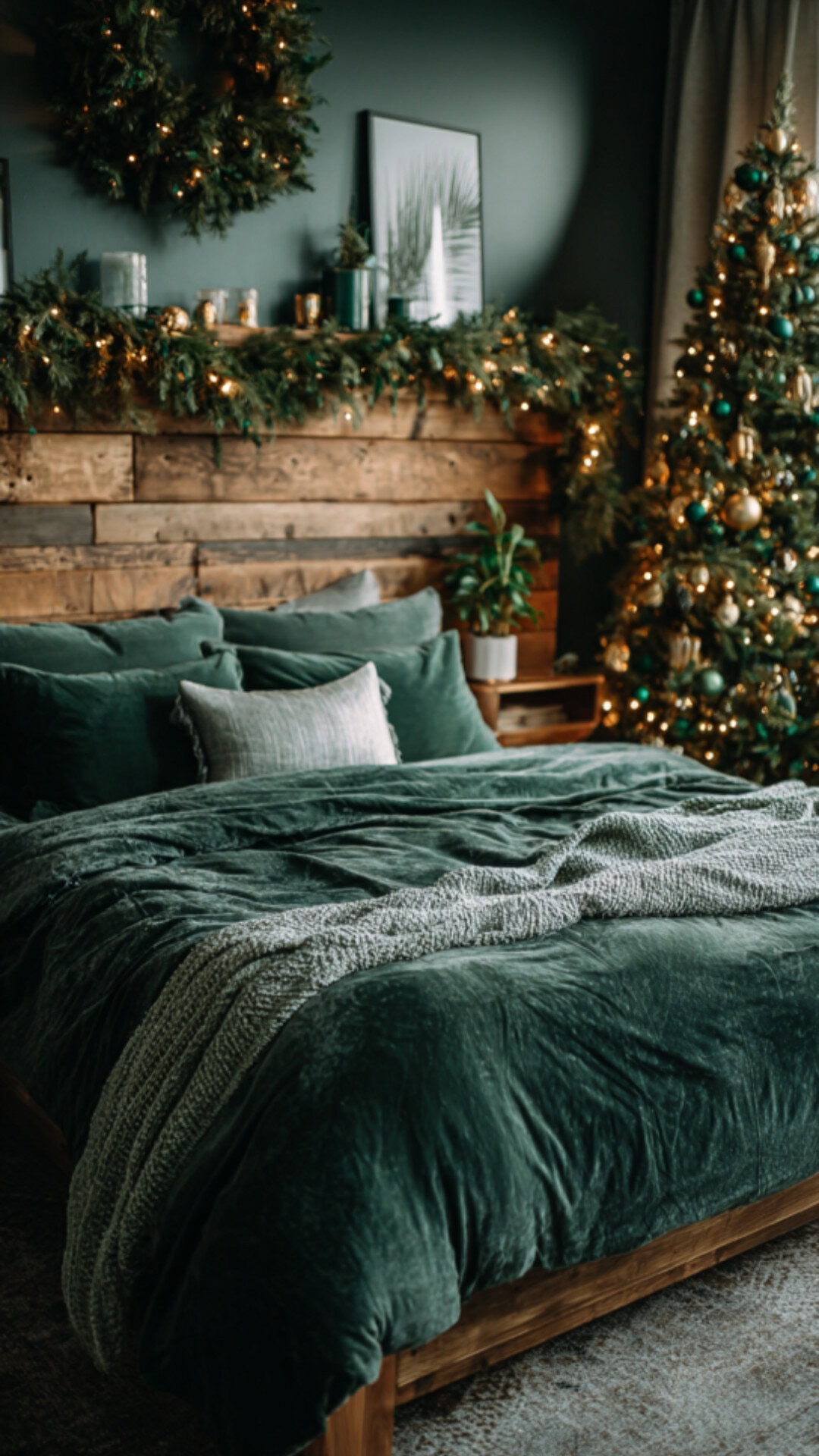 8. Green Christmas Decor for the Bedroom