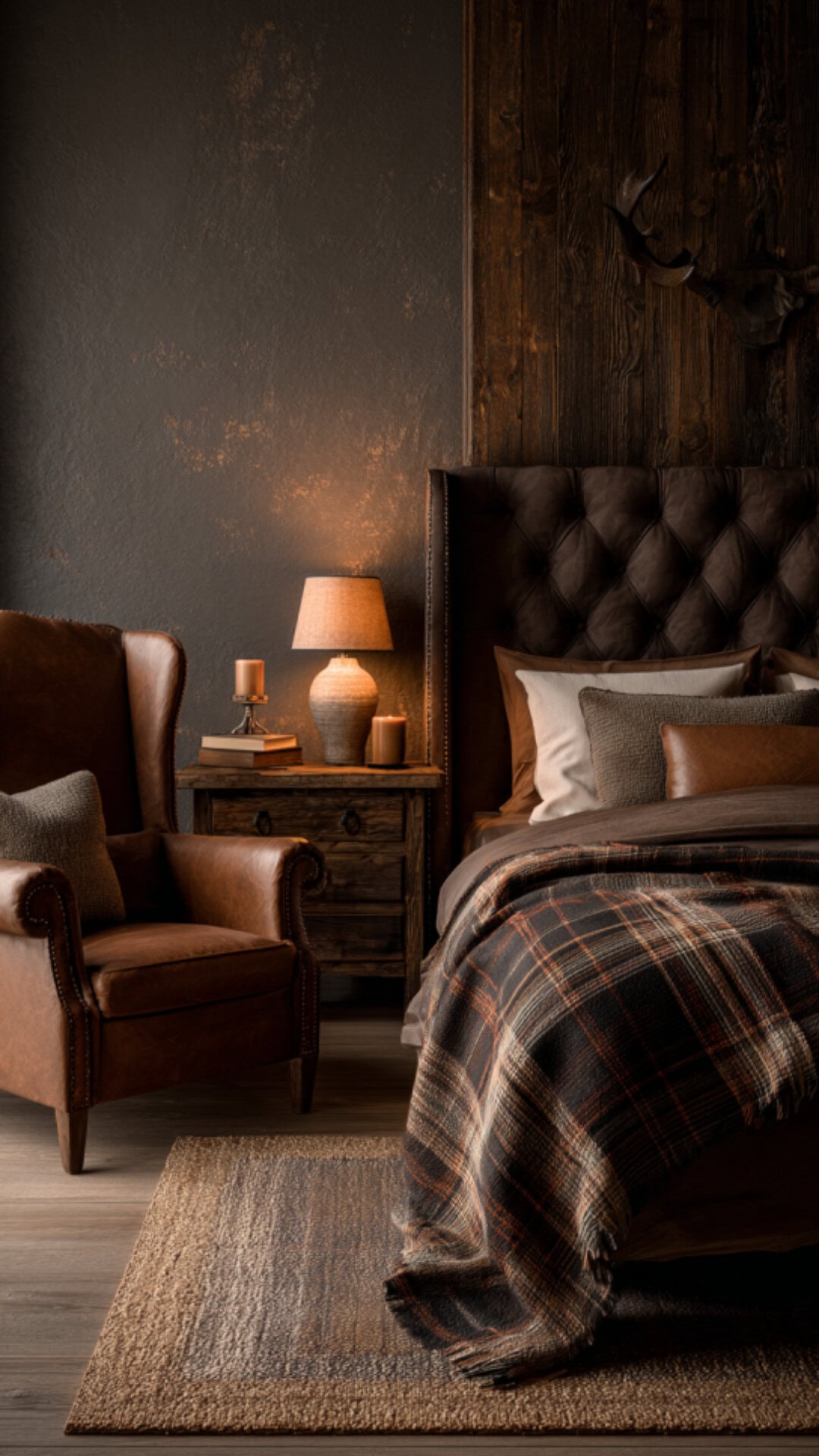 8. Aesthetic Brown Warm Bedroom with Rustic Comfort