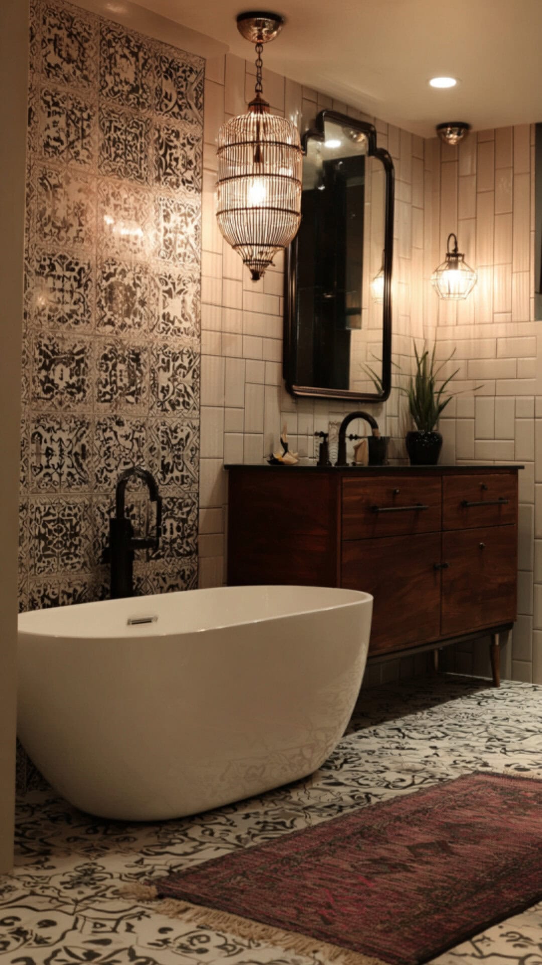 8. Boho Retro Bathroom with Eclectic Flair