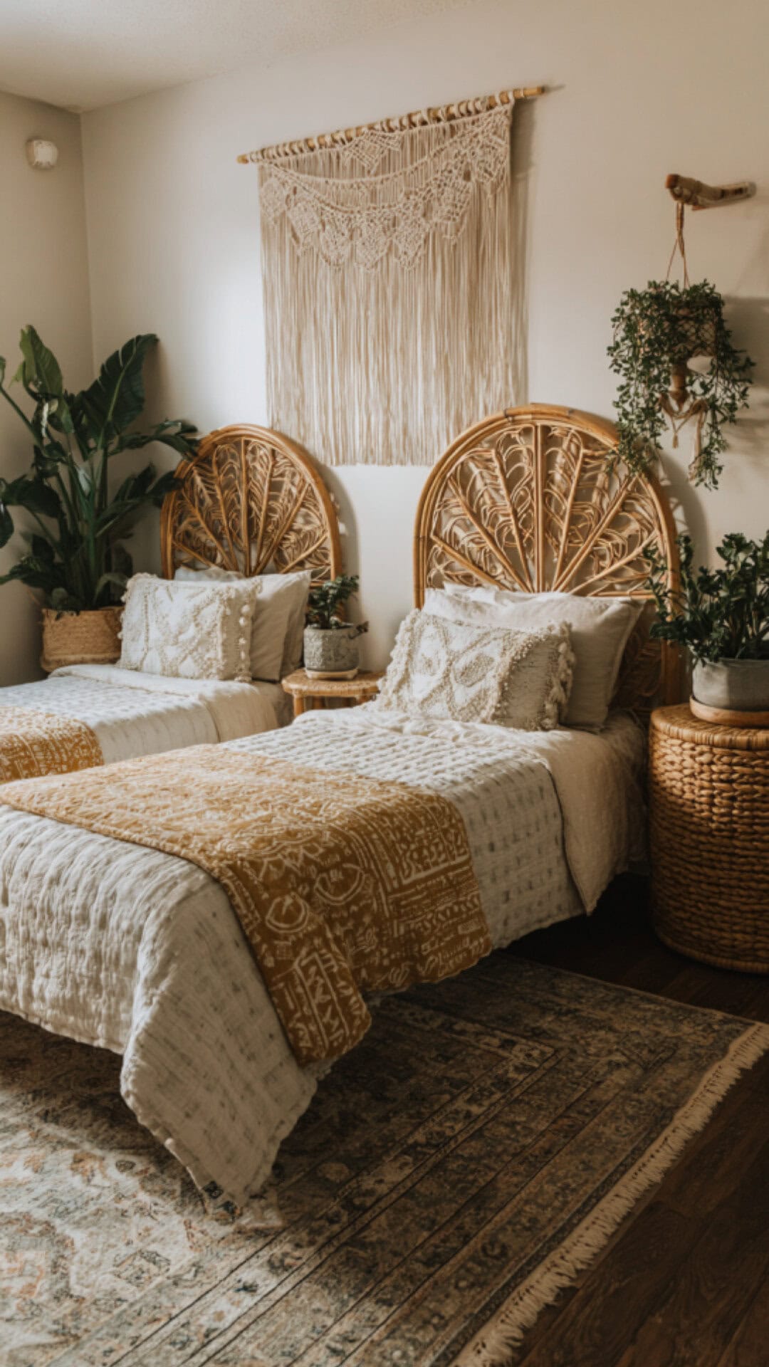 8. Boho Twin Bedroom with Relaxed Layers