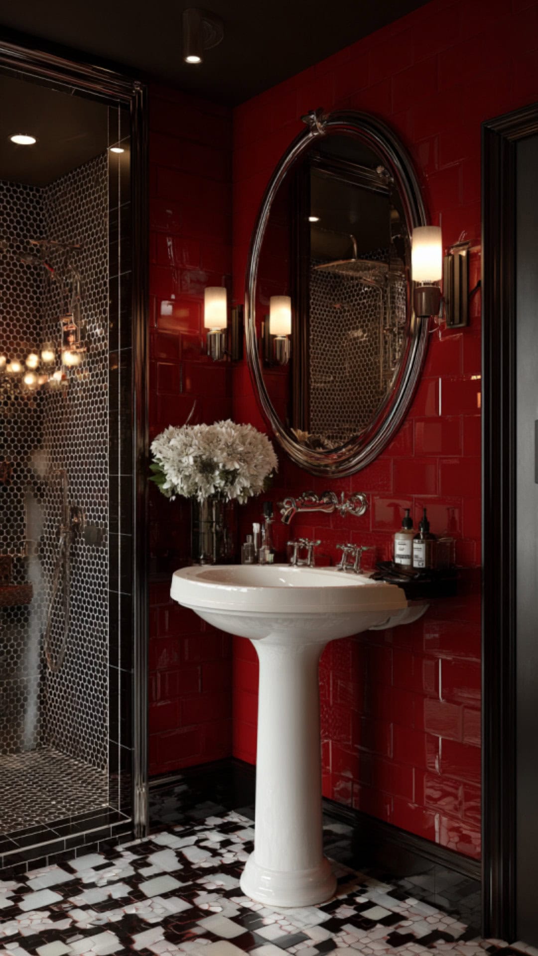 8. Red Bathroom Decoration with Bold Character